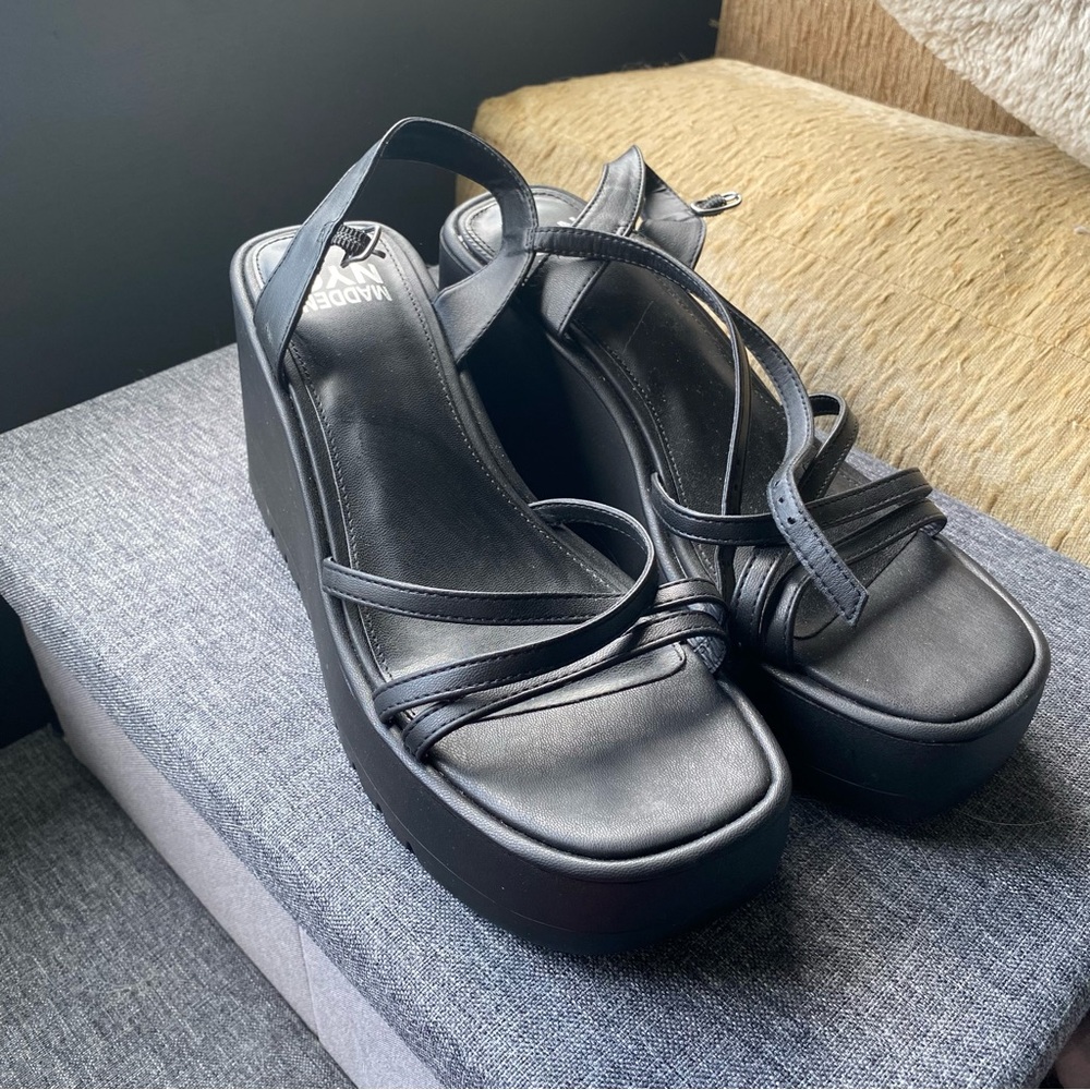 Sleek Black Platform Shoes with Adjustable Straps